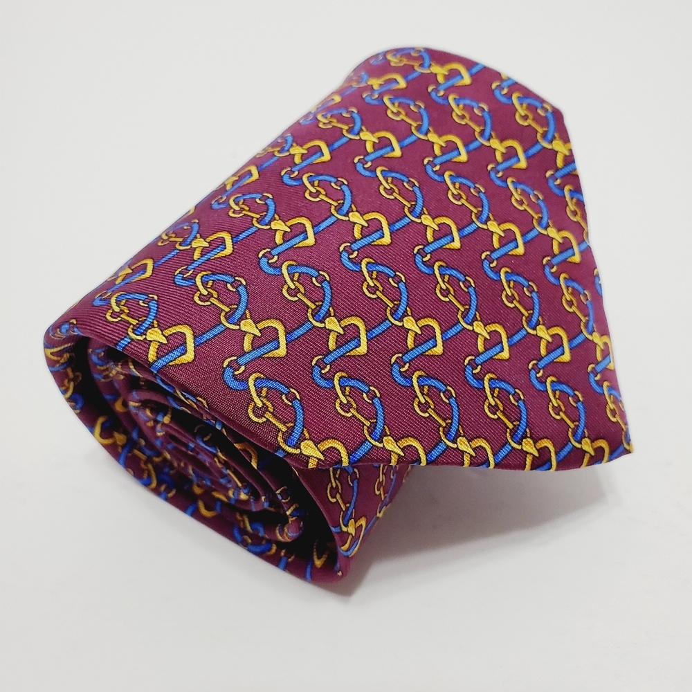 Fendi Necktie Purple Blue & Gold Geometric Pattern Men's Silk Neck Tie NEW